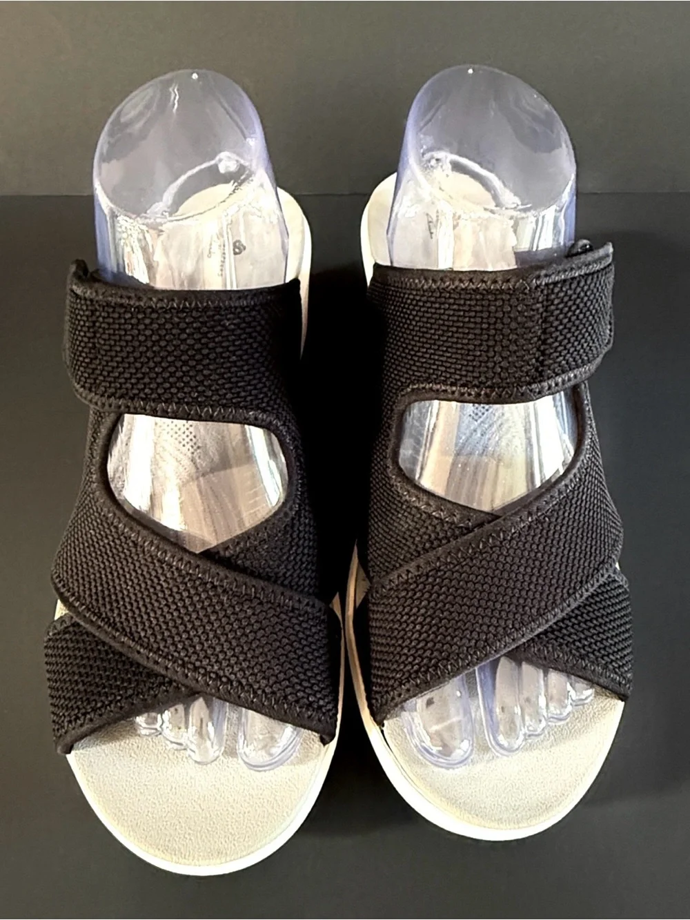Cloudsteppers by Clarks Black and Cream Wedge Sandals with Adjustable Straps